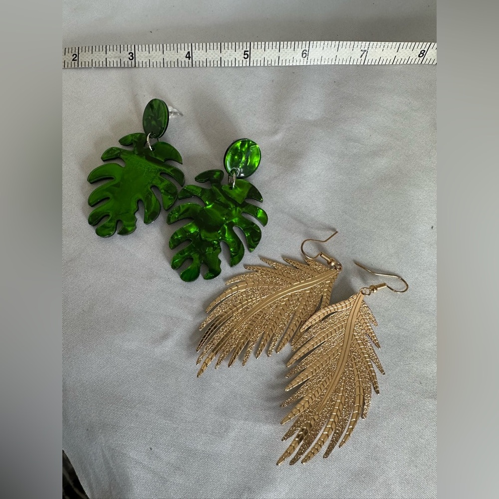 Goldtone and Monstera leaf earrings